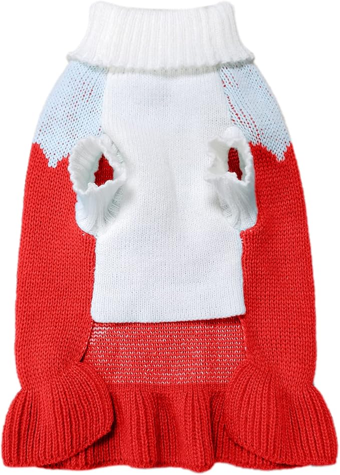 CHBORCHICEN Pet Dog Sweaters Classic Knitwear Turtleneck Winter Warm Puppy Clothing Cute Strawberry and Heart Doggie Sweater (M, Dress-Red2)