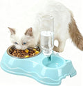Cat Dog Feeder Bowl with Automatic Drinking Bottle.2-in-1 Stainless Steel Pet Bowl.No-Spill Double Dog Cat Bowls (Blue)