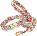 Flower Dog Collar Leash Set Custom Small Medium Large Dog Pet Collars Floral Print Nylon Dog Collars with Treat Bag Snack Bag Beige Collar Leash M