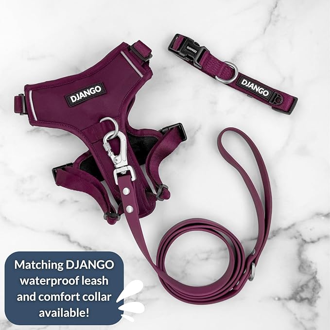 DJANGO Tahoe No Pull Dog Harness – Escape-Proof Dog Harness for Large Dogs with Front & Back Clips for Everyday Use – Adjustable, Padded, Reflective, Secure Fit, Easy On/Off – Raspberry Purple, XL
