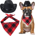 Yewong Pet Cowboy Costume Accessories - Dog Cat Pet Size Cowboy Hat and Bandana Scarf West Accessories for Puppy Kitten Party Festival and Daily Wearing Set of (Black Hat+Red Bib)