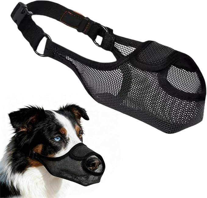 Durable Dog Muzzle for Small, Medium & Large Dogs，Soft & Breathable Air Mesh，Adjustable No-Bite Muzzle for Barking & Chewing，Open-Nose Design for Easy Breathing & Outdoor Comfort-Medium