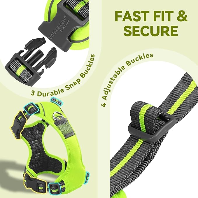 VIVAGLORY Dog Harness Easewalk No Pull Dog Harness with Handle Front Clip & Back Clip for Training Walking Lifting, No Pull Adjustable Easy On Padded Comfortable for Pet, M, Bright Yellow - Patterned