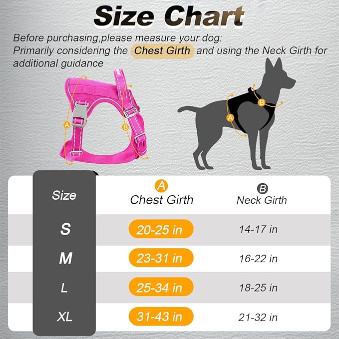 BARKBAY Service Dog Vest Tactical Dog Harness Medium Large Sized Dog Tags Personalized No Pull Adjustable Harness Reflective K9 Working Training Easy Control Military Molle System(Pink,M)