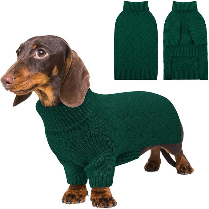 KOESON Large Dog Sweater, Warm Christmas Dog Sweaters for Large Dogs, Cable Knit Sweater for French Bulldog, Pug, Corgi, Boston Terrier, Easy On Xmas Sweaters for Dogs, Green, L