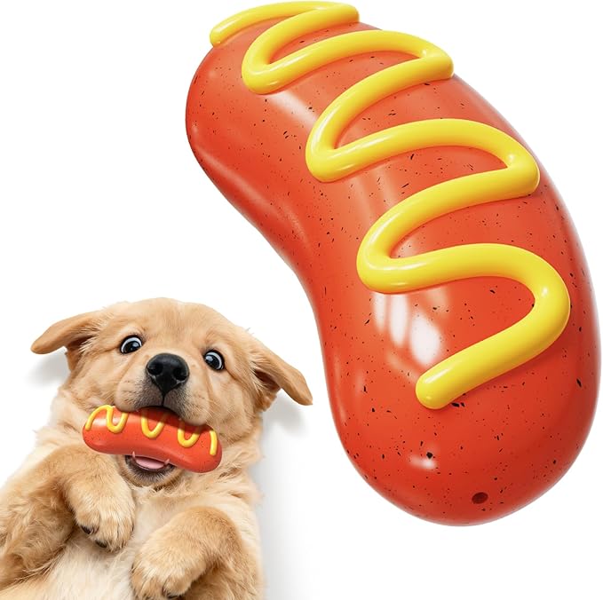 Dog Chew Toys,Interactive Dog Toys to Keep Them Busy,Hot Dog Tough Toys for Training and Cleaning Teeth,Rubber Dog Toys for Aggressive Chewers,Indoor Outdoor Play for Dogs,Dog Birthday Gift
