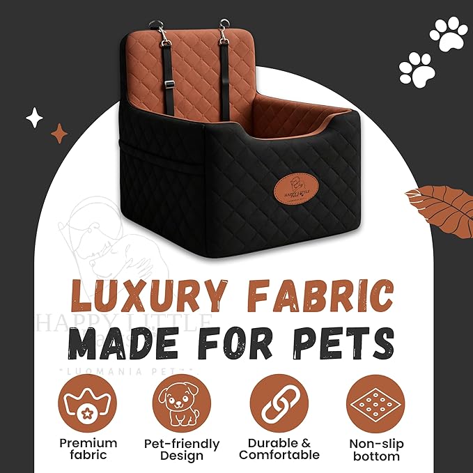 Dog Car Seat Booster for Small Dogs – Thick Cushion Elevated Travel Seat with Safety Straps, Reinforced Frame, Fits Cars & SUVs (Up to 35 lbs)
