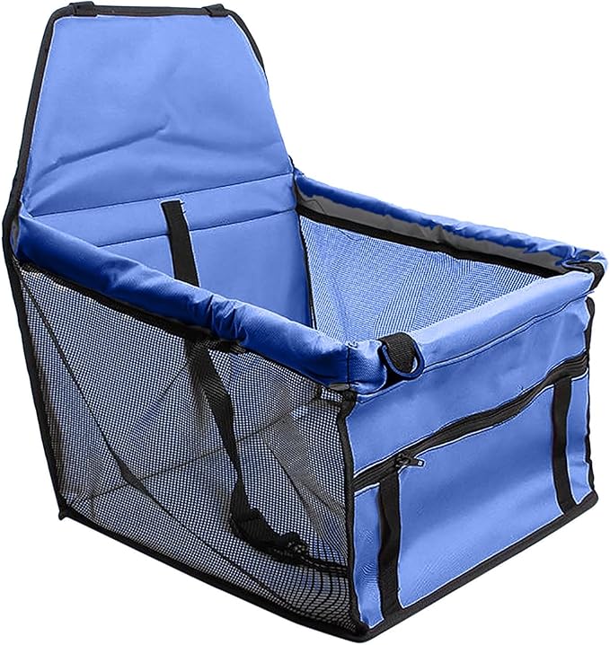 Pet Car Booster Seat for Small to Medium Pets with Reinforced Safety Structure Easy Install Travel Carrier Breathable Waterproof Pad Shortened Leash Belt Loops Secure Comfortable Vehicle (Blue)