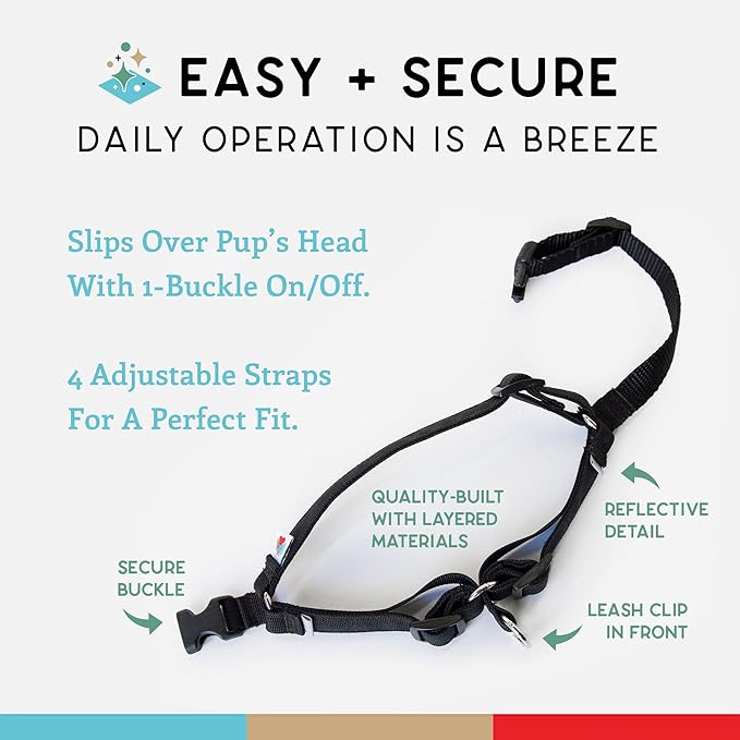 Wildebeest No Pull Dog Harness | Comfortable Dog Training Harnesses | Effective No Pull Harness Design | Ideal Dog Harness for Medium Sized Dog | 4-Point Adjustable (M - 22~28 inch Girth, Black)