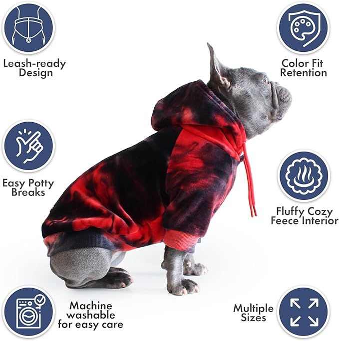 Spark Paws Dog Hoodie – Premium Dog Sweater for Small, Medium, and Large Dogs | Warm Outfits for French Bulldogs, Pitbull, Puppy, Winter Jacket Alternative - Red & Black - 5XL