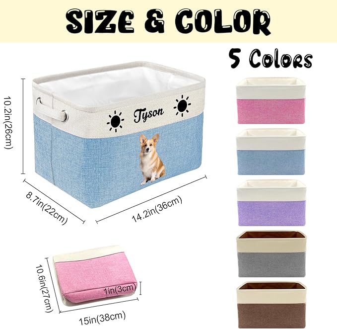 Customized Pet Toy Storage Basket - Personalized Dog & Cat Toy Organizer with Name, Foldable & Durable Fabric Bin for Pet Supplies, Organizer for Toys, Coats, Clothing, Blankets Blue