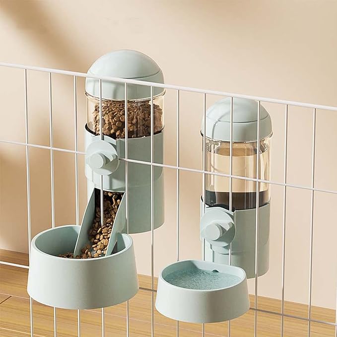 Pet Dog Cat Hanging Automatic Feeders Drinking Bowls, Auto Gravity Rabbits Feeder Water Set, Cage Pet Feeding Bowls Dispenser for Cats Dogs Puppy, Rabbit Hamsters Chinchilla Hedgehog (Green-Water)