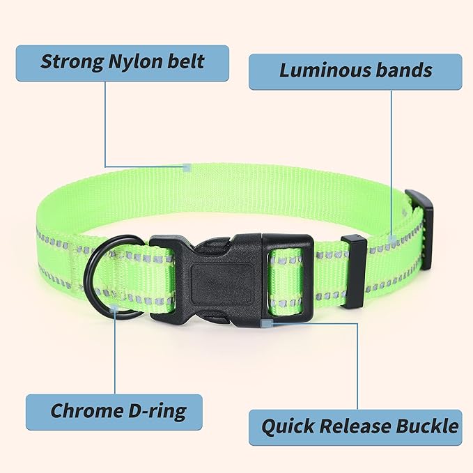 Mile High Life Reflective Dog Collar, Basic Dog Collars Adjustable Quick Release, Soft Nylon Pet Collar with Metal D-Ring for Small Medium Large Dogs (Lime, S Neck11-15")