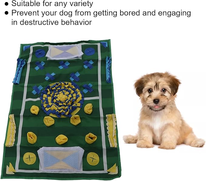 Dog Snuffle Mat, Interactive Sniffing Nose Work Toy for Pets, Grass Green Polyester Feeding and Brain Game Pad, 39.4 x 25.6 Inches