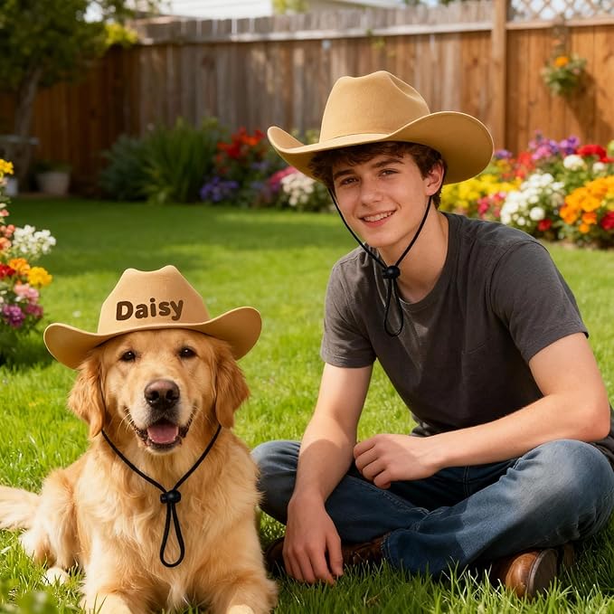 Personalized Dog Cowboy Hats with Name, Custom Cowboy Hat for Dog, Holiday Party Cowboys Costume for Puppy, Pet Tiny Cowboy Cap Birthday Gifts for Pet