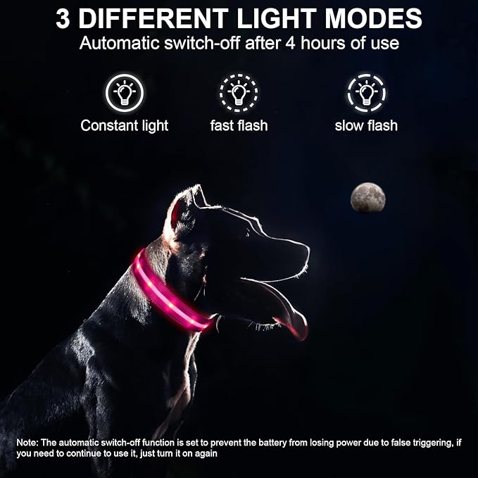 CHUKCHI LED Dog Collar Rechargeable,Waterproof Flashing Collar,Light Up Glow Collar, Adjustable Soft Safety Light Up for Small Medium Large Dogs Walking Camping at Night (Pink-L)