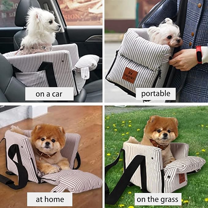 Dog Car Seats for Small Dogs and Cat Up to 10 Lbs,Dog Booster Car Seat ON Car Armrest Center Console Dog Cat Travel Seat Carrier Bed Puppy Console for SUV Secure Safety Seat