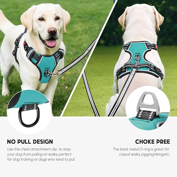Timos No Pull Dog Harness, Release at Neck Reflective 3 Snap Buckles Adjustable No Choke Pet Vest with Front & Back 2 Leash Clips, Soft Padded Control Training Handle for Small Medium Large Dogs