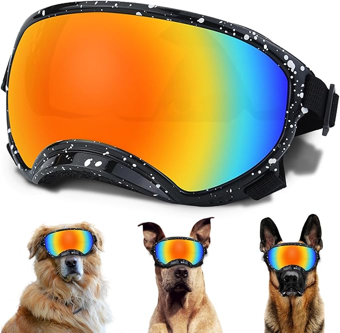 Winproof Large Dog Sunglasses with Adjustable Strap, UV Protection, Soft Goggles for Medium-Large Dogs