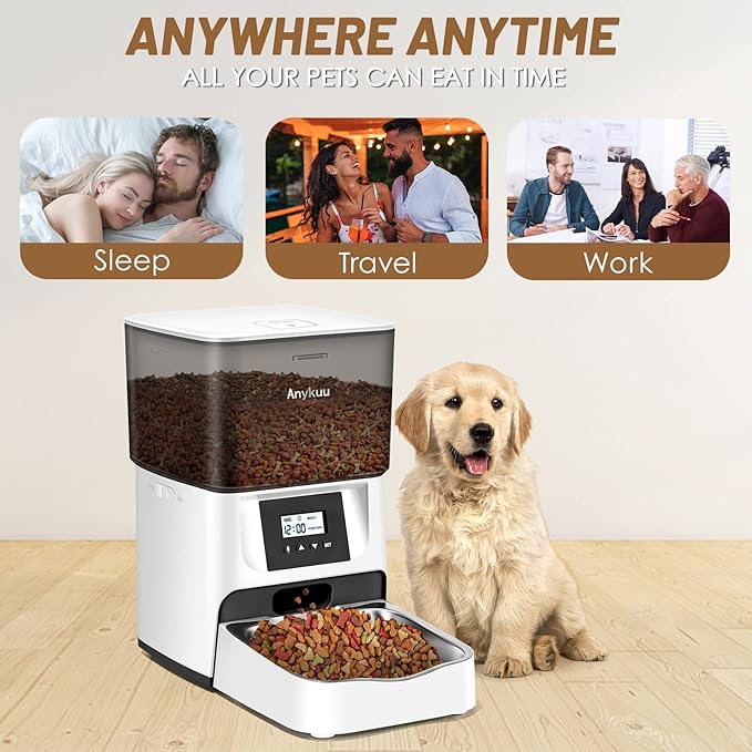 4L Automatic Cat Feeder Dog Food Dispenser with Timer and Voice Recording 10s and 1-6 Meals a Day/1-20 Servings Per Meal for Small and Medium Pets