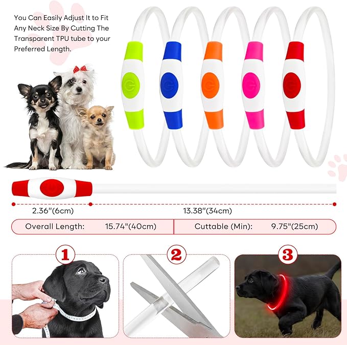 LED Dog Collar, Light Up Dog Collars USB Rechargeable for Night Walking-Fashion TPU Glowing Safety Pet Collar Lights for Small Dogs Cat (Red)