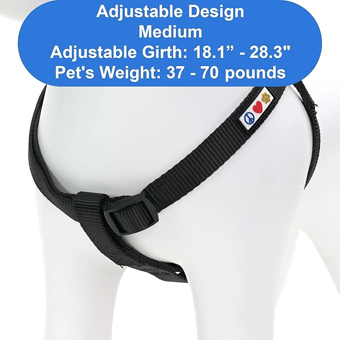 Pawtitas Personalized Dog & Puppy Harness Medium Black Custom ID Tag Adjustable No Pull Vest
