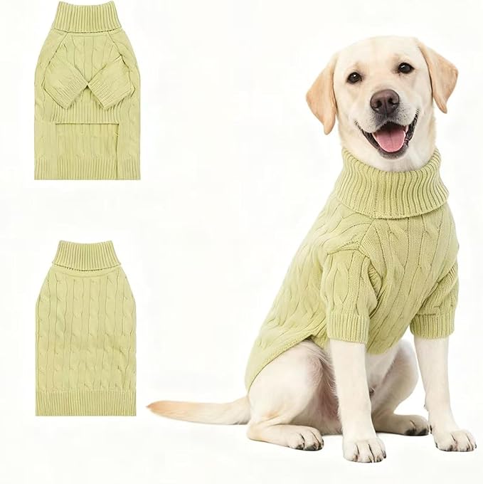 Small/Medium Dog Sweater, Warm Dog Winter Coat w/Sleeves, Comfortable High Neck Premium Dog Clothes for Labrador-Best for Holidays, Daily Walks XL Light Green