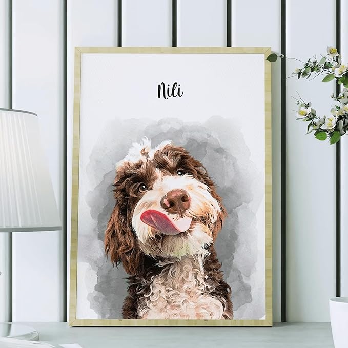 Pet Portrait from Your Photos - Dog Memorial Gifts for Loss of Dog, Personalized Gift for Her Birthday, Pet Memorial Gift for Dog, Gift for Women/Men, Cat & Dog Portrait, Classic Watercolor