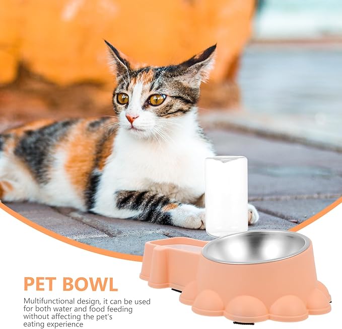 Multifunctional Stainless Steel Dog Food Bowl and Automatic Water Dispenser, Wear-Resistant Pet Puppy Feeder for Home and Outdoor Use, Orange Pink