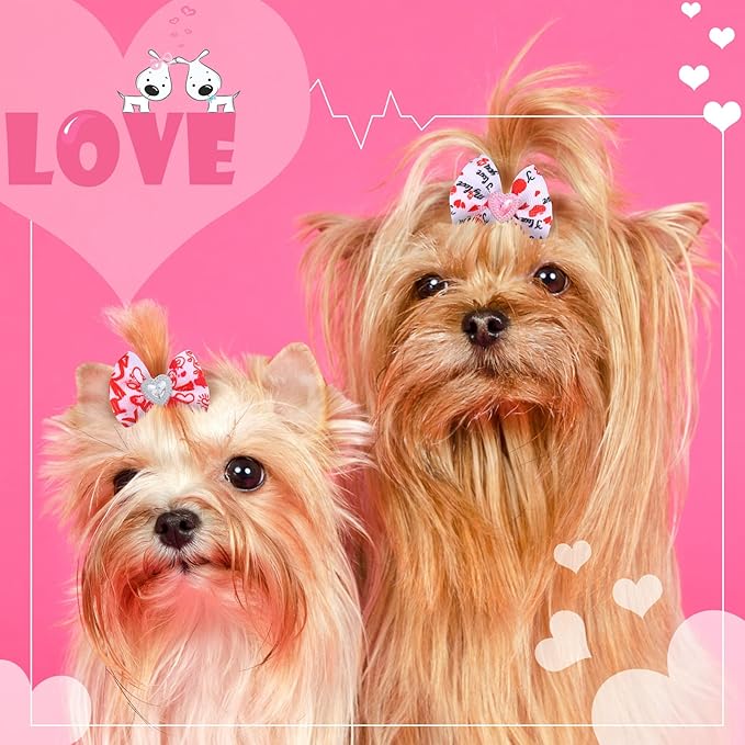 Weewooday 70 Pcs Dogs Hair Holiday Dog Bows Bowtie with Rubber Band Pet Hair Accessories Puppy Bowknot Topknot Pet Grooming Bow for Holiday Christmas Small Puppy Decor(Romantic Style)
