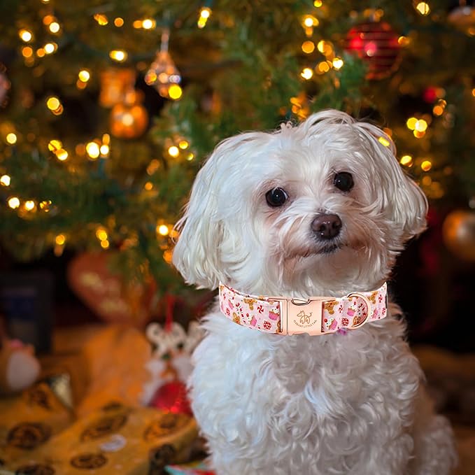 Elegant little tail Dog Collar, Christmas Pink Gingerbread Man Print Pet Collar Cute Dog Collars Male or Female Pet Gift Adjustable Dog Collar for Medium Dogs