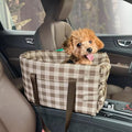 Pet Safety Booster Seat, Center Console Car Seat for Small Dogs Cats, Puppy Armrest Booster Seat, Pet Washable Travel Armrests Bed Bag, Removable Dog Car Seat for Small Pets Up to 13 Lbs (Plaid)