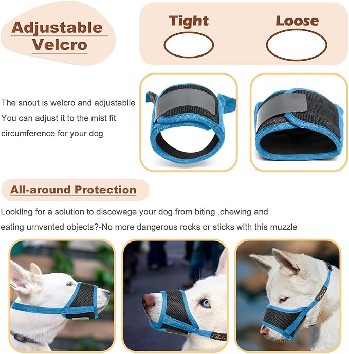HEELE Dog Muzzle,Soft Nylon Muzzle Anti Biting Barking Chewing,Air Mesh Breathable Drinkable Adjustable Loop Pets Muzzle for Small Medium Large Dogs (Sky Blue, XL)
