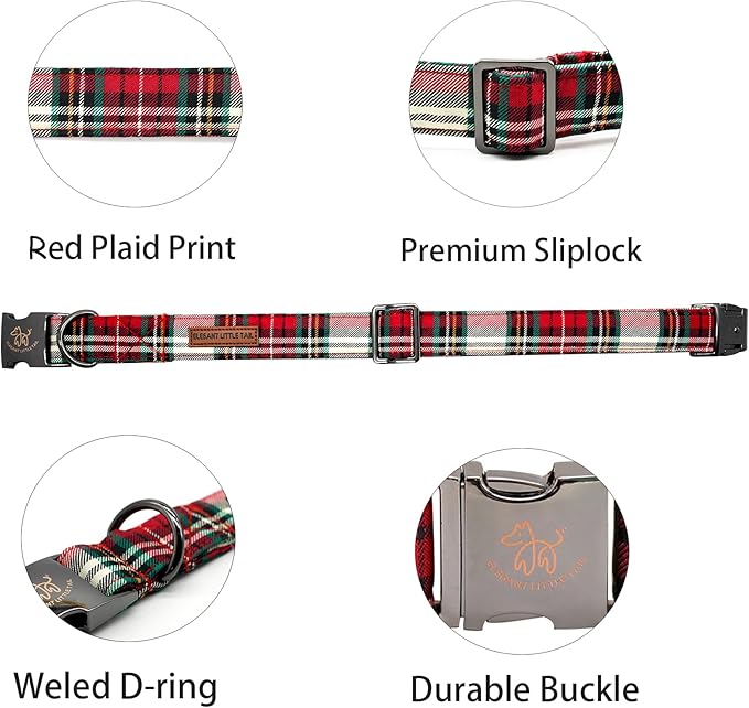 Elegant little tail Dog Collar, Christmas Red Plaid Pet Collar Cute Dog Collars Male or Female Pet Gift Adjustable Dog Collar for Large Dogs