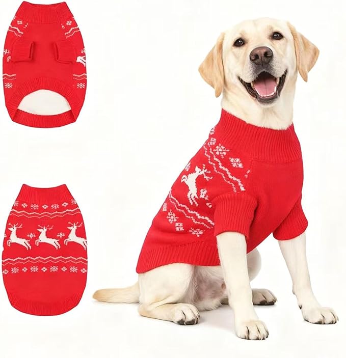Christmas Small/Medium Dog Sweater, Warm Dog Winter Coat w/Sleeves & Leash Hole, Comfy Stretch Premium Dog Clothes for Labrador-Best for Holidays, Daily Walks XL Red