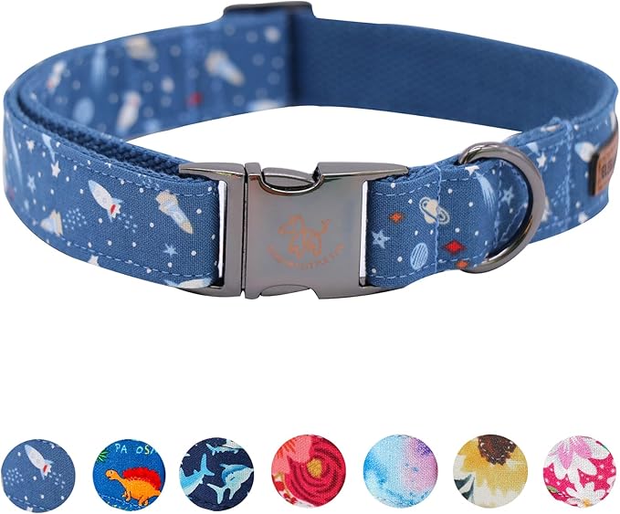 Elegant little tail Dog Collar, Blue Universe Pattern Pet Collar Durable Cute Dog Collars Male Pet Gift Adjustable Dog Collar for X-Large Dogs