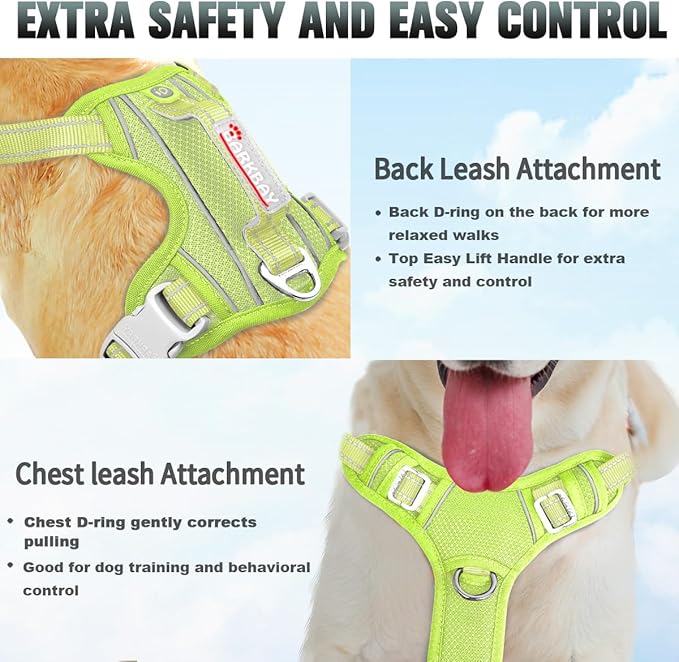BARKBAY No Pull Dog Harness Large Reflective Dog Harness with Front Clip and Easy Control Handle for Walking Training Running with ID tag Pocket(Sunlight,XL)