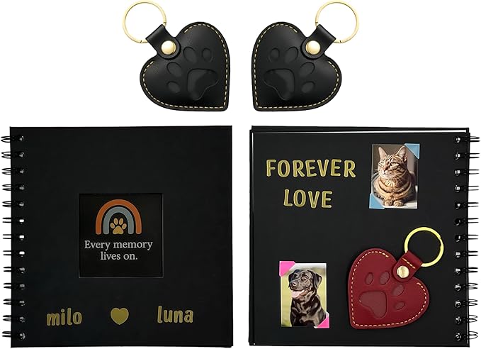Pet Memorial Keychain – Heart Leather Keepsake for Dog & Cat Lovers, Single & Gift Set, Paw Print Heart