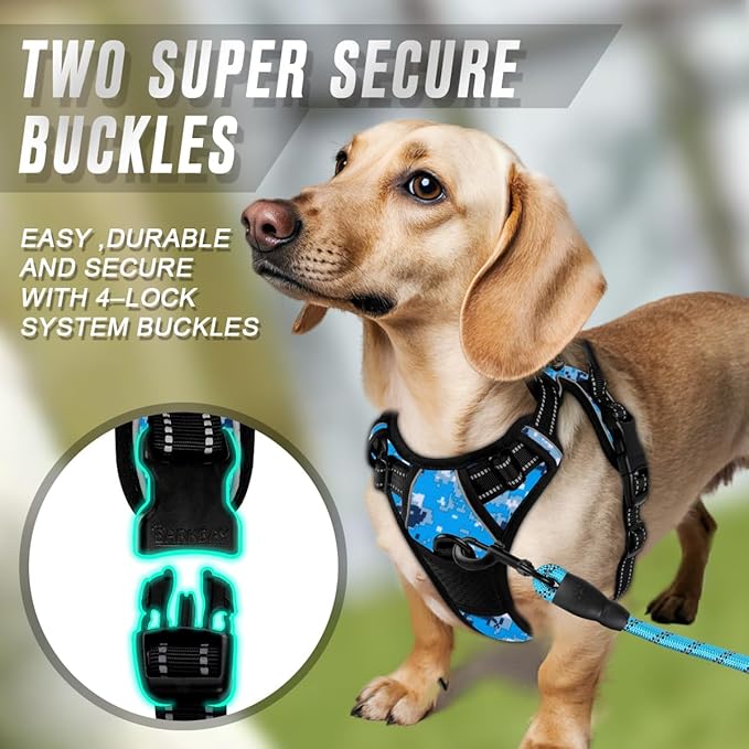BARKBAY No Pull Dog Harness Front Clip Heavy Duty Reflective Easy Control Handle for Large Dog Walking(Blue camo,XS)
