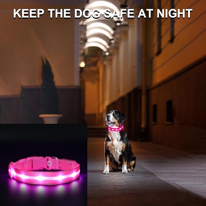 CHUKCHI LED Dog Collar Rechargeable,Waterproof Flashing Collar,Light Up Glow Collar, Adjustable Soft Safety Light Up for Small Medium Large Dogs Walking Camping at Night (Pink-S)