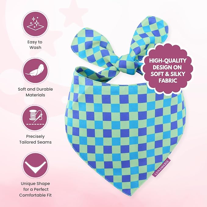 LunaMarie - Luxury Pet Birthday Bandanas -Premium & Silky Poly Fabric | 100% Handmade | Custom Shape Dual Layered (Electric Rebel, X-Small)