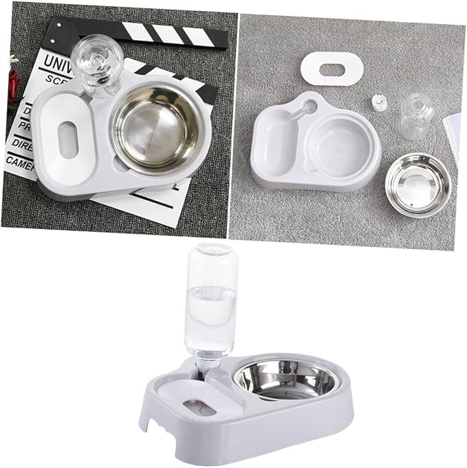 HANABASS Pet Double Bowl Automatic Water Feeder for Dogs and Cats Grey Smooth Non-Skid Base Convenient Food and Water Dispenser for Home Decor