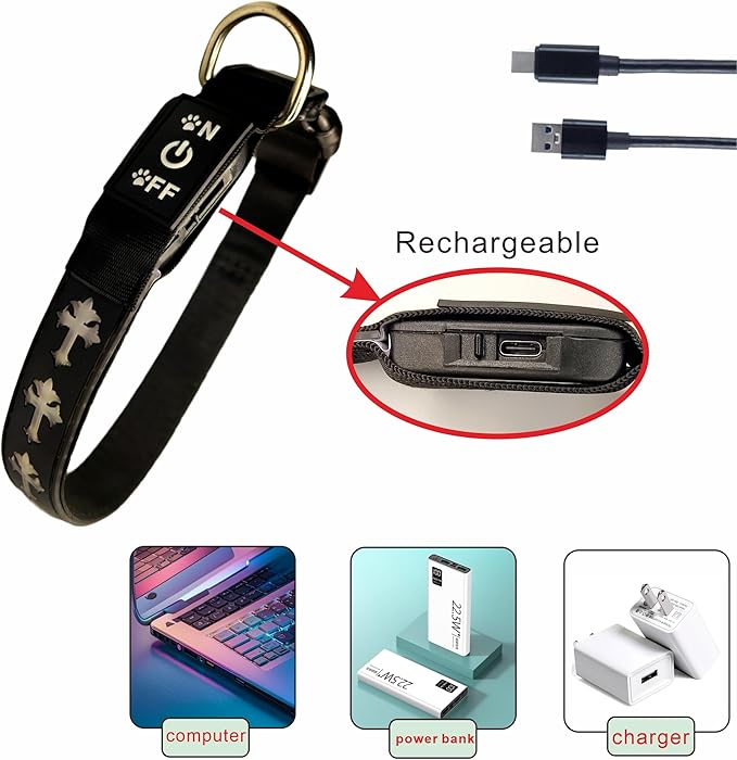 Personalized USB-C led Light up Dog Collar with Airtag Holder, IPX7 Waterproof,15 Modes Changing Multicolored Lighting (Pink Pro, M(11.8-15.7"))