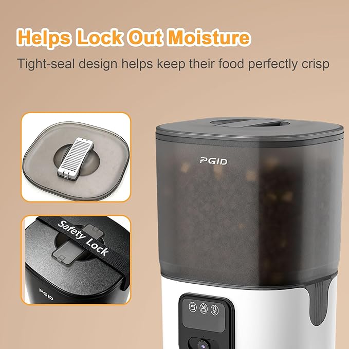 Automatic Cat Feeder with Camera, 1080P HD Video with Night Vision, 2.4G WiFi Pet Feeder for Cat & Small Dog, 2-Way Audio & Meal Call Pet Food Dispenser, Motion Capturing Auto Dog Feeder 6L