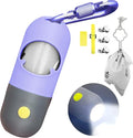 Dog Poop Bag Dispenser with Built-in LED Flashlight and Metal Clip for Leash, Pet Waste Bag Holder, Dog Walking Accessory (Purple)