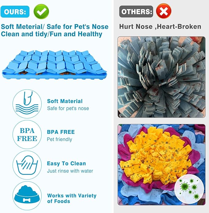 Snuffle Mat for Dogs,Premium Silicone Dog Food Mat 8“x13”Interactive Feed Game for Boredom,Encourages Natural Foraging Skills and Stress Relief for Medium Pets Smell Training Slow Feed Mat B