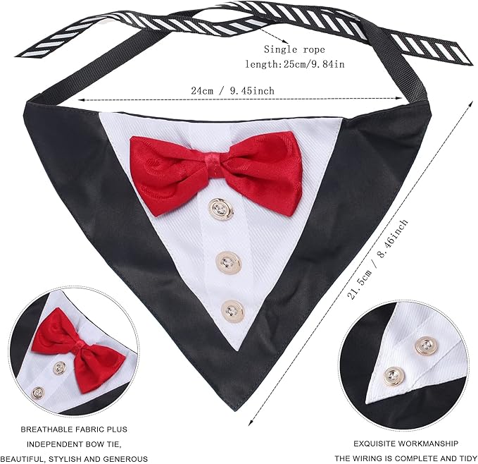 Yewong 2-Piece Pet Formal Accessories Set - Top Hat with Tuxedo Bandana Collar for Dog & Cat (Set-D)