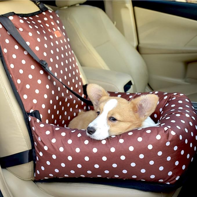 Dog Bed Dog Car Seat Puppy Pet Car Booster Seat,Detachable Non-Slip Dog Travel Car Carrier Bed with Clip-On Safety Leash,Removable Washable Cover for Small and Medium Pets