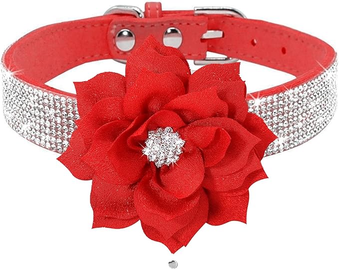 Rhinestone Dog Collar, Cute Dazzling Sparkling Soft Suede Leather Dog Cat Rhinestone Collar Crystal Diamond Pet Dog Puppy Collar (Red5, XXS)