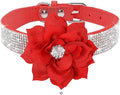 Rhinestone Dog Collar, Cute Dazzling Sparkling Soft Suede Leather Dog Cat Rhinestone Collar Crystal Diamond Pet Dog Puppy Collar (Red5, XXS)